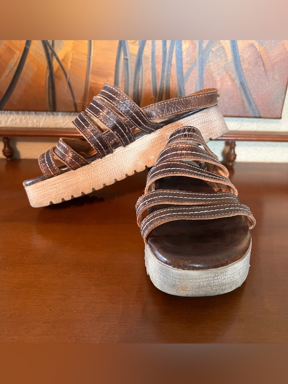 BED|STU Brown Leather Multi-Strap Platform sandals
